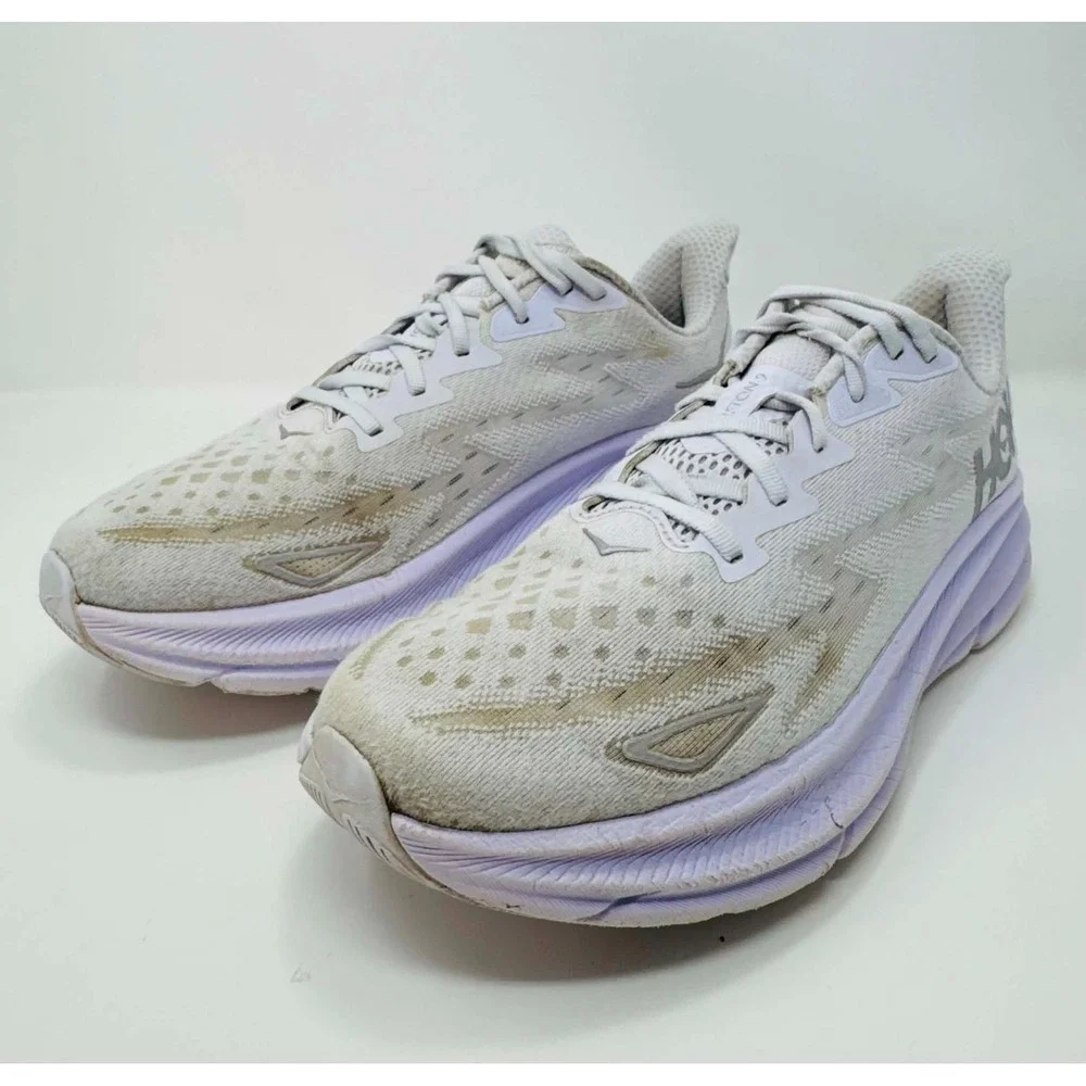 Hoka One One Clifton 9 Shoes Womens Size 12B White Purple 1127896 SGLW Comfort